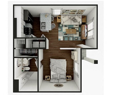 Floor plan for 1 bed, 1 bath, 517 sqft